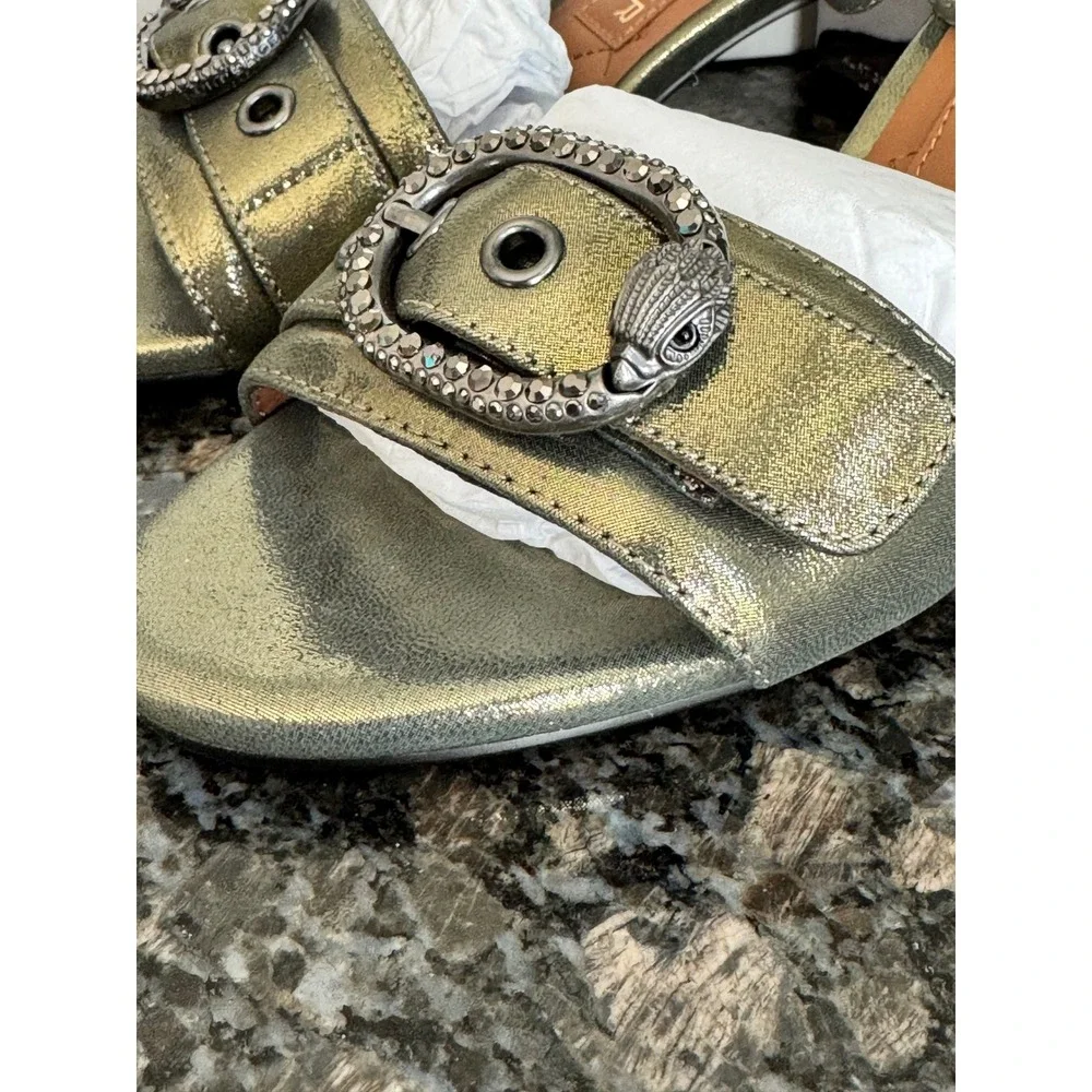 Kurt Geiger London Metallic Gold‎ Crystal Heel Eagle Buckle Sandals Womens 36